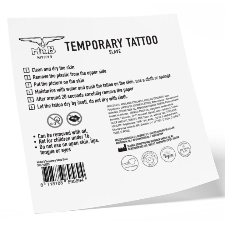 Tatouage éphémère MrB Slave 10 x 10cm