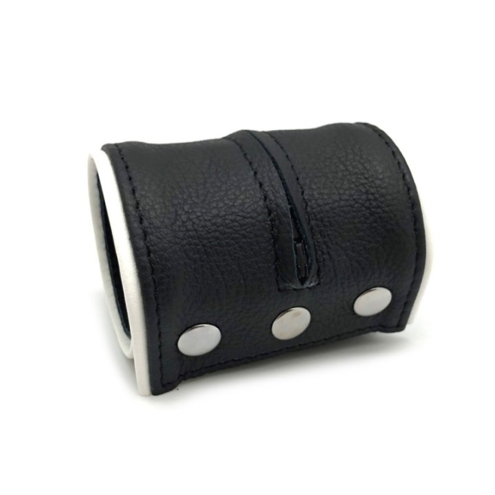Poignet bracelet de force en cuir - Noir/Blanc avec zip