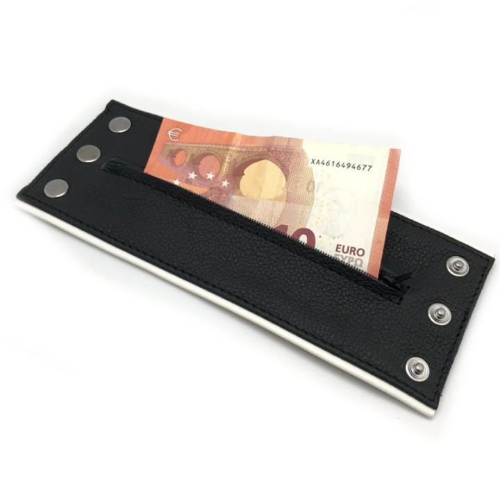 Poignet bracelet de force en cuir - Noir/Blanc avec zip