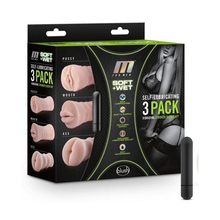 Lot 3 Masturbateurs réalistes vibrants ADRIANA Anus Vagin Bouche